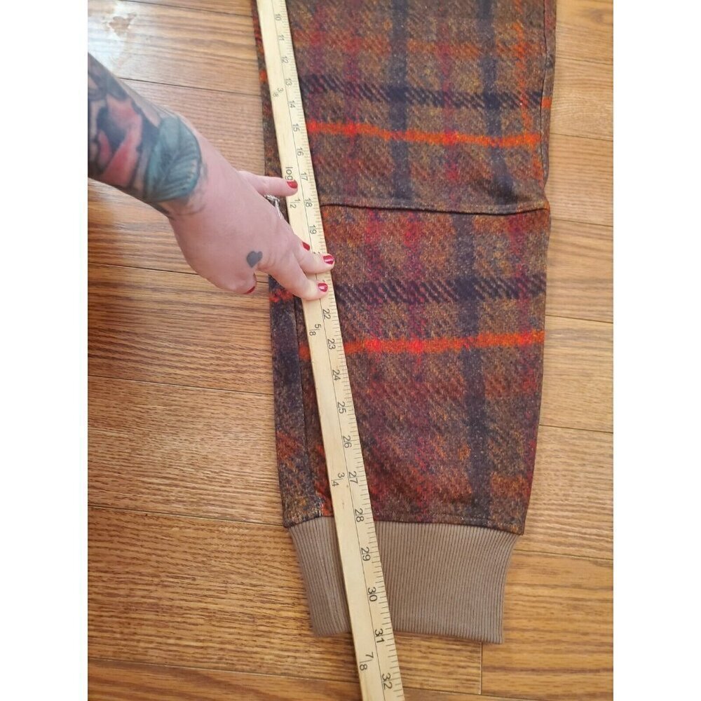Mcnairy & Co Sweatpants Mens SZ XXL Brown Red Plaid Cuffed Drawstring Streetwear - Picture 4 of 8